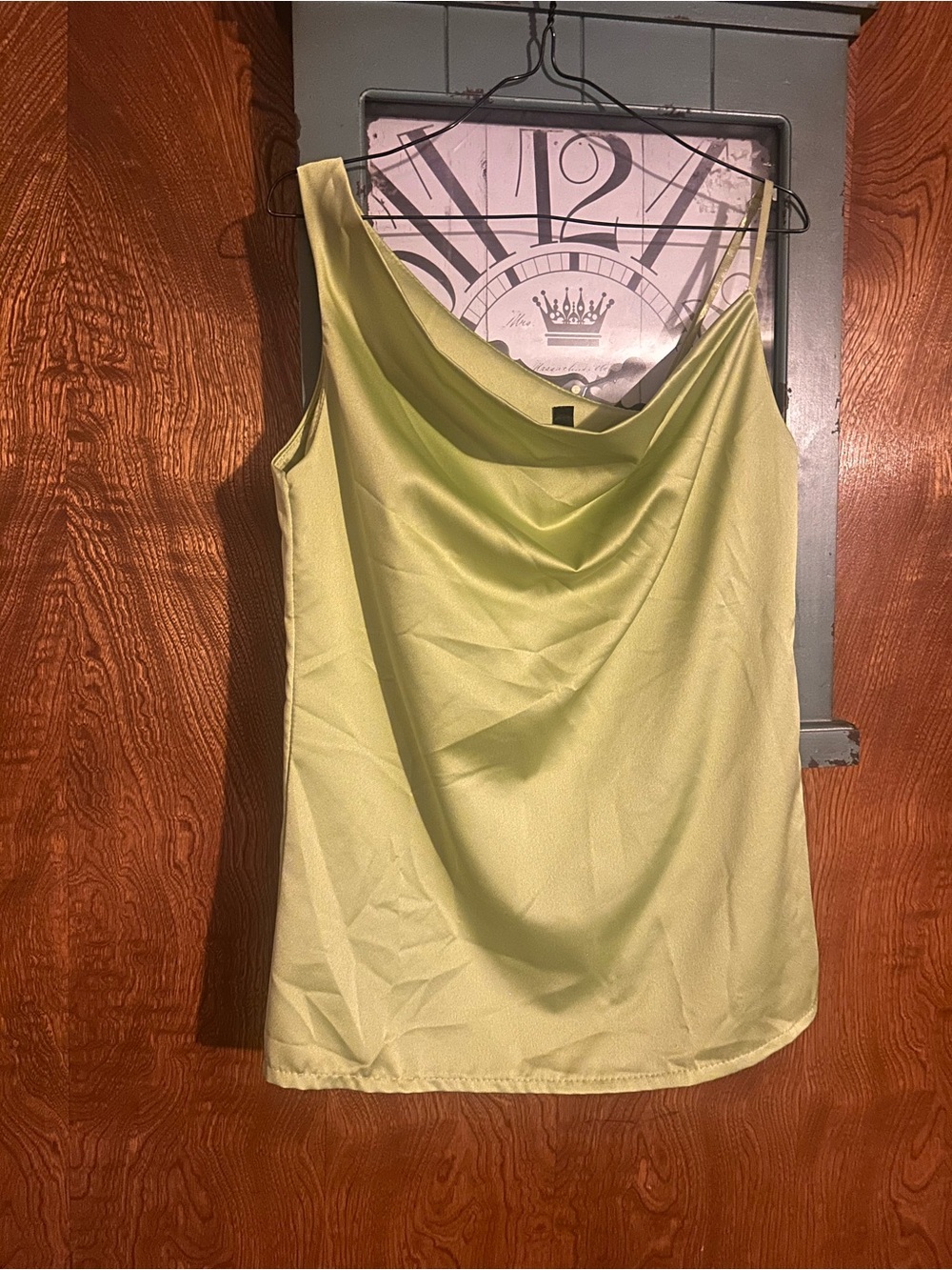 Satin Cowl Neck Camisole in Lime Green